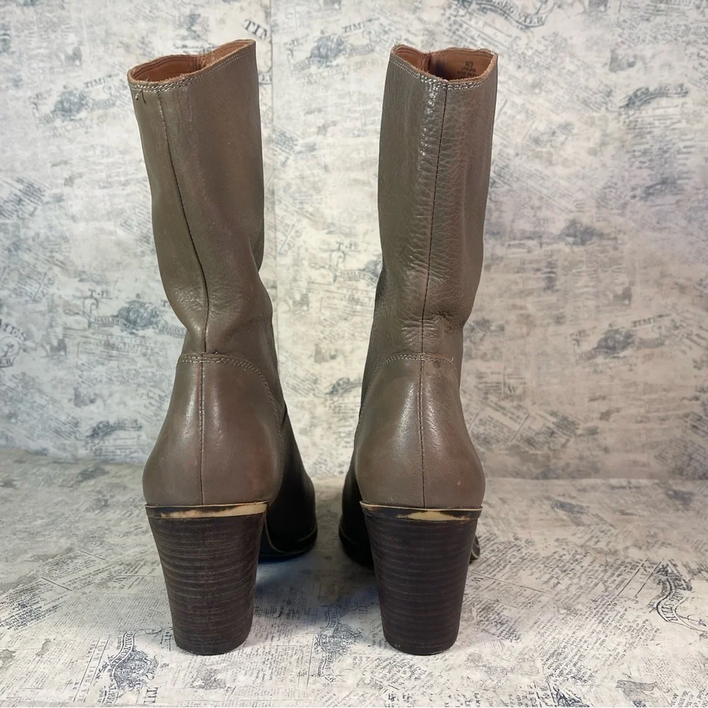 Lucky Brand Embrleigh Taupe Gray Leather Mid Calf Slouch Boots Western